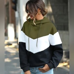 Colorblock Hoodie - 3 Tones: Olive, White, & Black